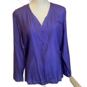 Vintage Diane Von Furstenberg 100% Silk Button Down Long Sleeve Blouse Purple LG